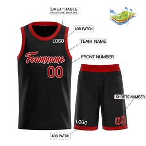 Uniforme de sport de guérison personnalisé noir rouge-blanc, ensembles classiques, maillot de basket-ball