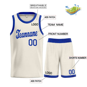 Crème personnalisée Royal Classic définit un maillot de basket-ball uniforme de sport