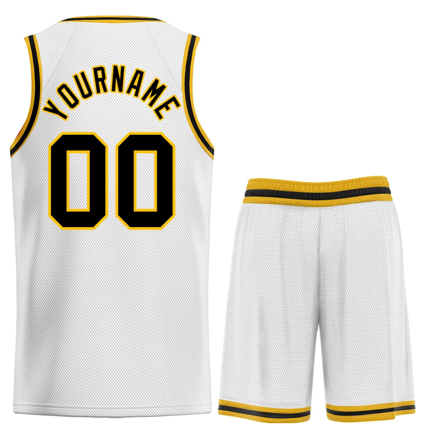 Maillot de basket-ball incurvé personnalisé blanc noir-jaune, ensembles classiques