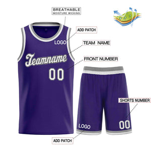 Ensembles classiques violets blancs-noirs personnalisés, maillot de basket-ball uniforme de sport