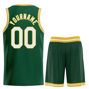 Uniforme de sport de guérison personnalisé vert blanc-jaune, ensembles classiques, maillot de basket-ball