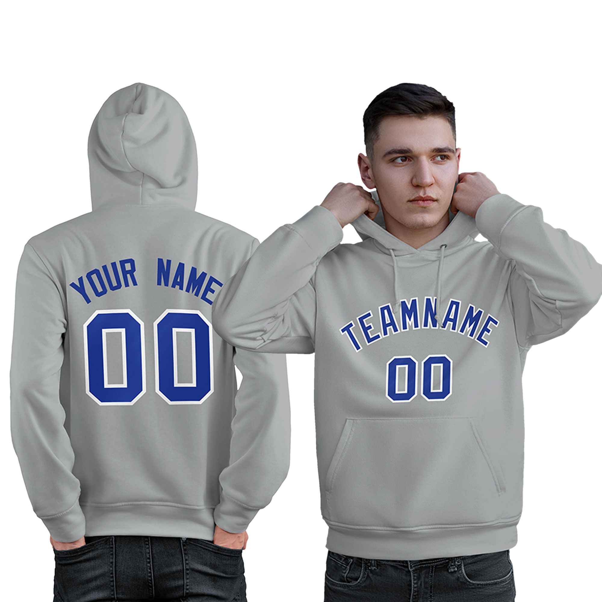 Custom Gray Royal-White Classic Style Personalized Sport Pullover Hoodie