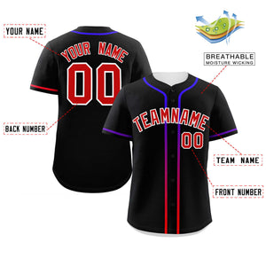 Custom Black Red Personalized Gradient Ribbed Design Authentic Baseball Jersey