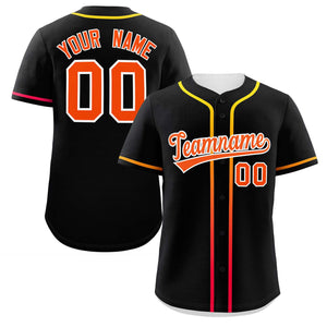 Custom Black Orange Personalized Gradient Ribbed Design Authentic Baseball Jersey