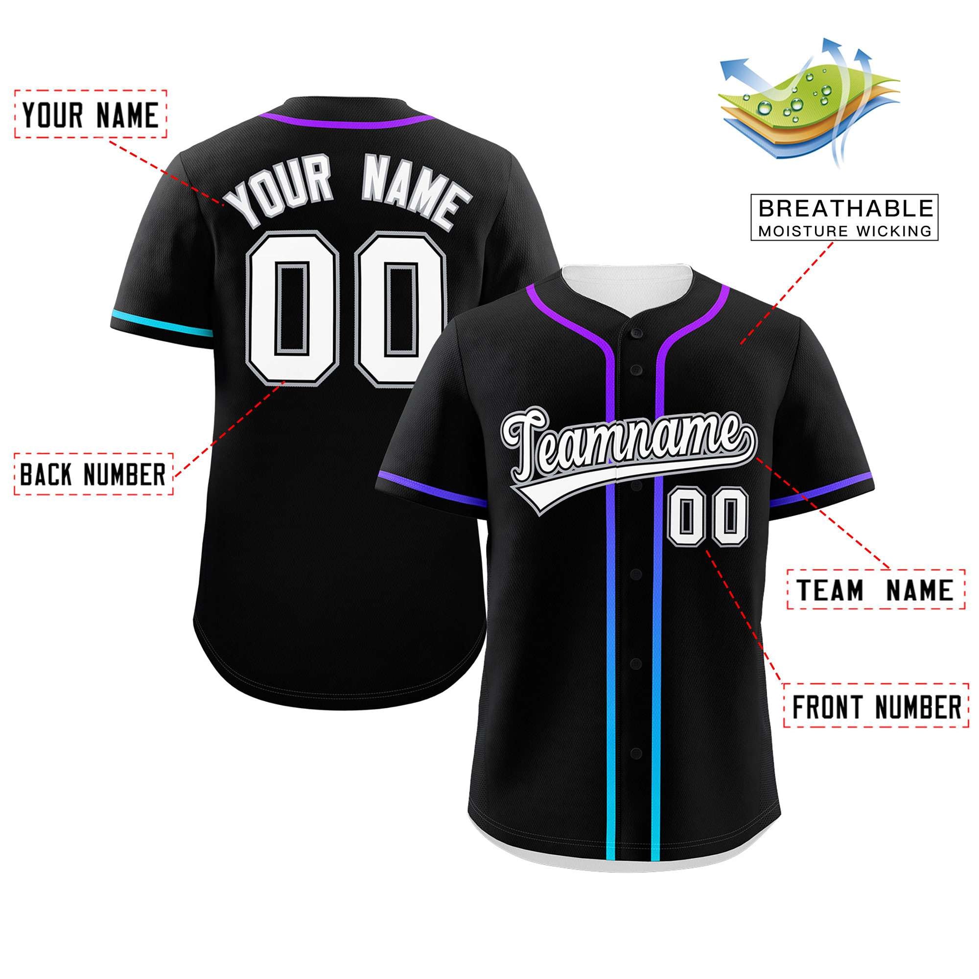 Custom Black White Personalized Gradient Ribbed Design Authentic Baseball Jersey