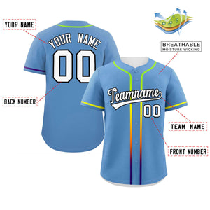 Custom Light Blue White Personalized Gradient Ribbed Design Authentic Baseball Jersey