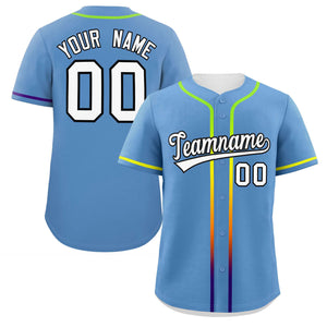 Custom Light Blue White Personalized Gradient Ribbed Design Authentic Baseball Jersey