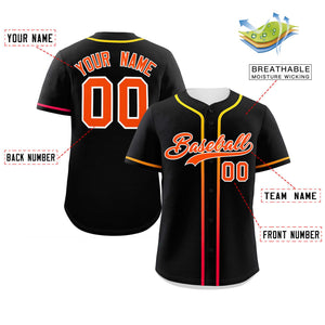 Custom Black Orange Personalized Gradient Ribbed Design Authentic Baseball Jersey