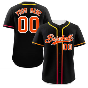 Custom Black Orange Personalized Gradient Ribbed Design Authentic Baseball Jersey