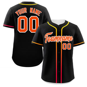 Custom Black Orange Personalized Gradient Ribbed Design Authentic Baseball Jersey