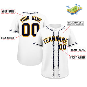 Custom White Navy Thorns Ribbed Classic Style Authentic Baseball Jersey