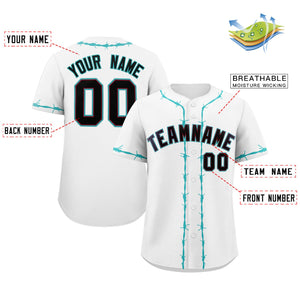 Custom White Aqua Thorns Ribbed Classic Style Authentic Baseball Jersey