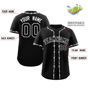 Custom Black White Thorns Ribbed Classic Style Authentic Baseball Jersey