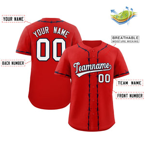 Custom Red Navy Thorns Ribbed Classic Style Authentic Baseball Jersey