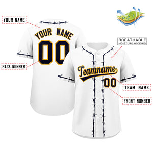 Custom White Navy Thorns Ribbed Classic Style Authentic Baseball Jersey