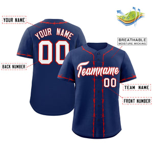 Custom Navy Red Thorns Ribbed Classic Style Authentic Baseball Jersey