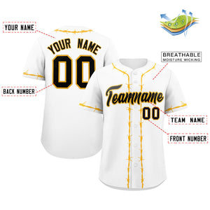 Custom White Gold Thorns Ribbed Classic Style Authentic Baseball Jersey