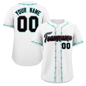 Custom White Aqua Thorns Ribbed Classic Style Authentic Baseball Jersey