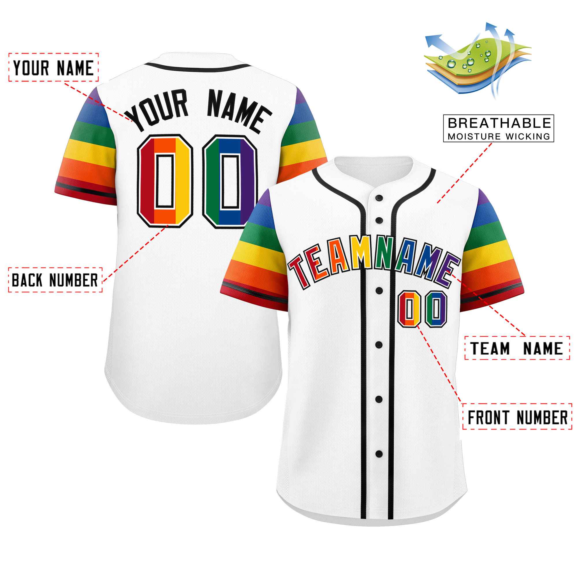 Custom White LGBT Rainbow For Pride Month Raglan Sleeves Authentic Baseball Jersey