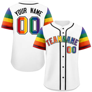 Custom White LGBT Rainbow For Pride Month Raglan Sleeves Authentic Baseball Jersey