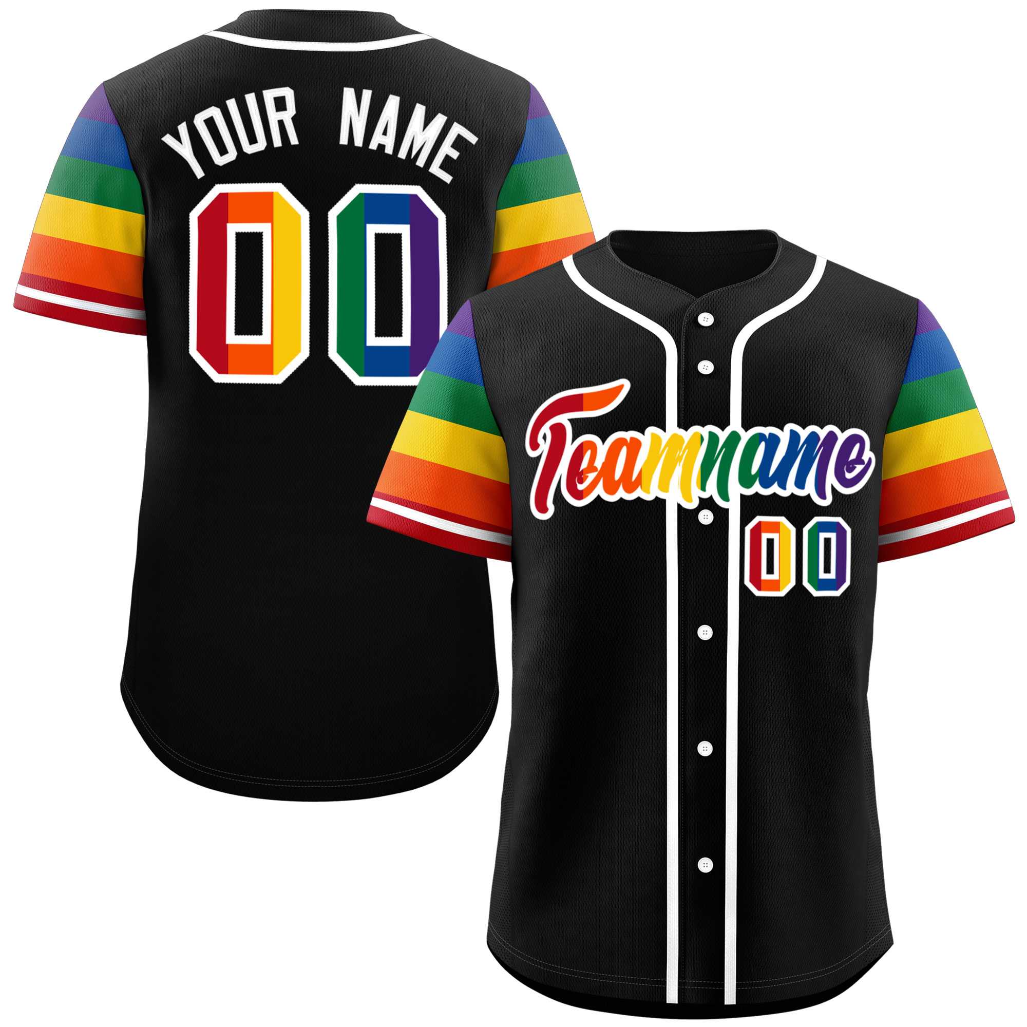 Custom Black LGBT Rainbow For Pride Month Raglan Sleeves Authentic Baseball Jersey