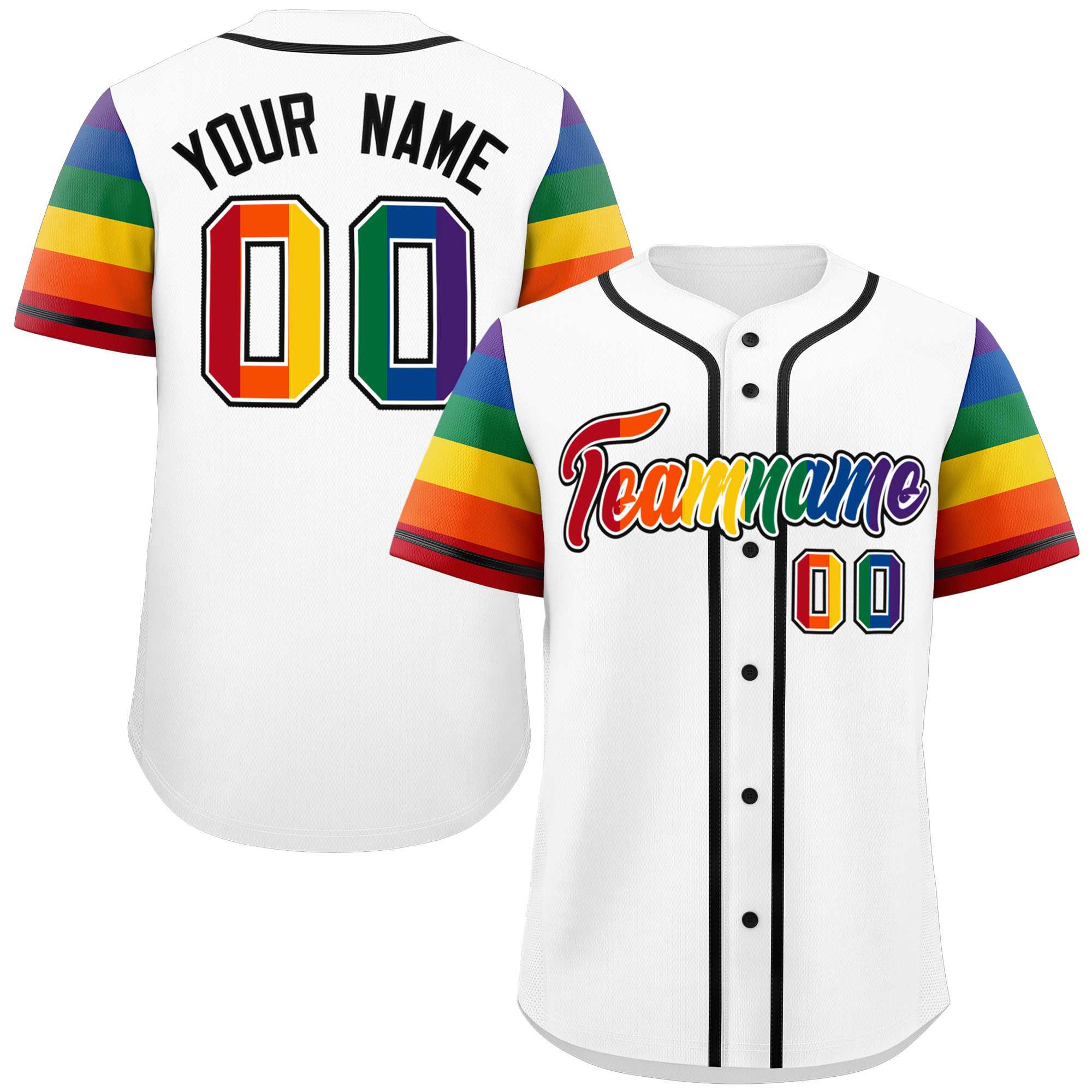 Custom White LGBT Rainbow For Pride Month Raglan Sleeves Authentic Baseball Jersey