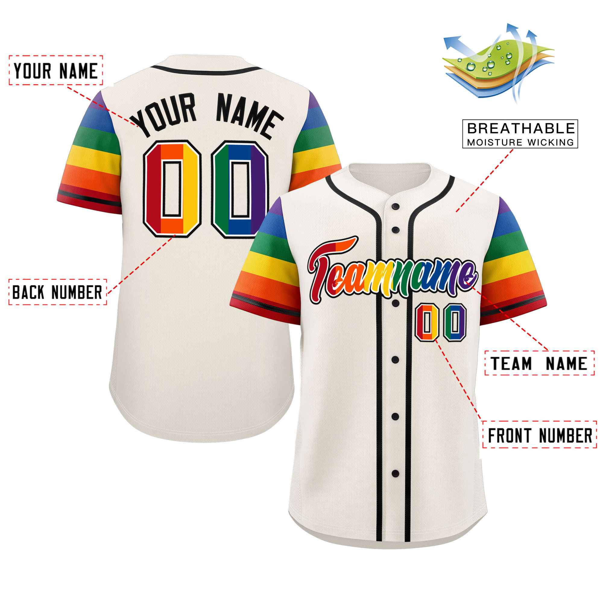 Custom Cream LGBT Rainbow For Pride Month Raglan Sleeves Authentic Baseball Jersey