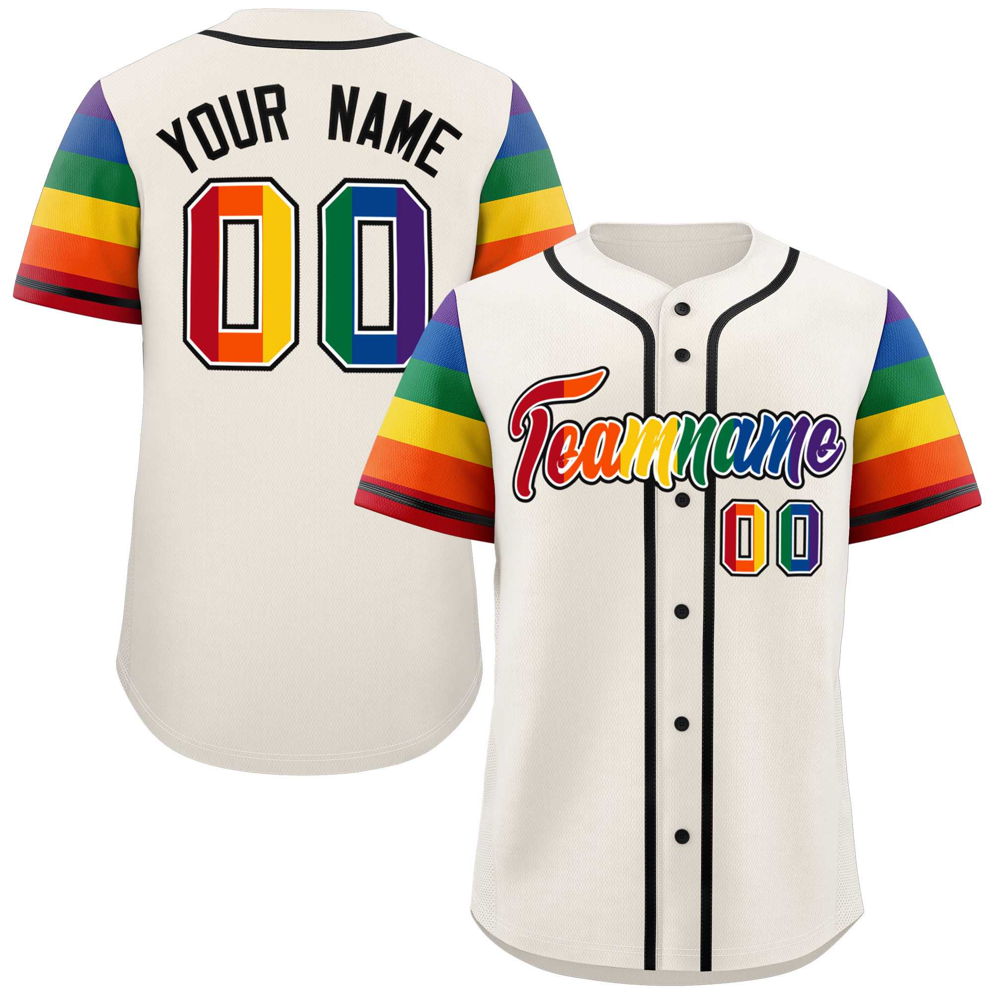 Custom Cream LGBT Rainbow For Pride Month Raglan Sleeves Authentic Baseball Jersey