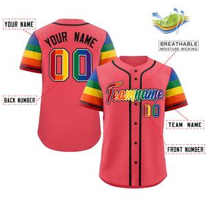 Custom Light Red LGBT Rainbow For Pride Month Raglan Sleeves Authentic Baseball Jersey