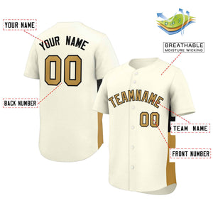 Custom Cream Old Gold-Black Personalized Side Two-Tone Design Authentic Baseball Jersey