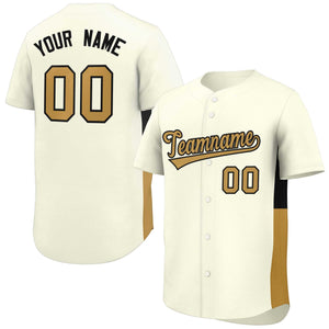 Custom Cream Old Gold-Black Personalized Side Two-Tone Design Authentic Baseball Jersey