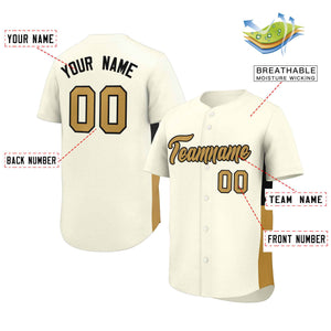 Custom Cream Old Gold-Black Personalized Side Two-Tone Design Authentic Baseball Jersey