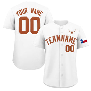 Custom White Orange Texas Flag Classic Style Authentic Baseball Jersey