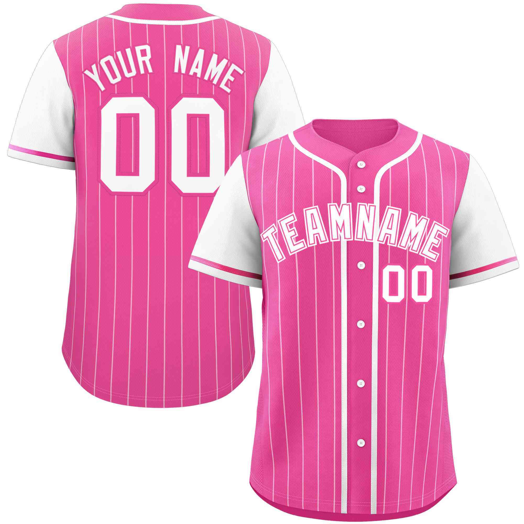 Custom Pink White Stripe Fashion Raglan Sleeves Authentic Baseball Jersey