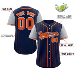 Custom Navy Gray-Orange Stripe Fashion Raglan Sleeves Authentic Baseball Jersey