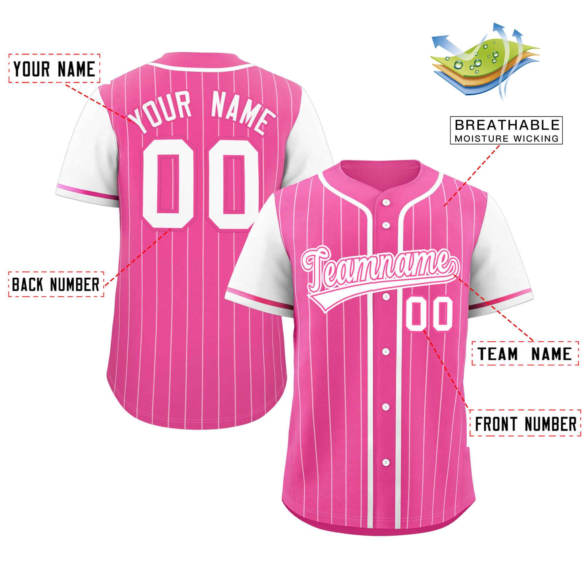 Custom Pink White Stripe Fashion Raglan Sleeves Authentic Baseball Jersey