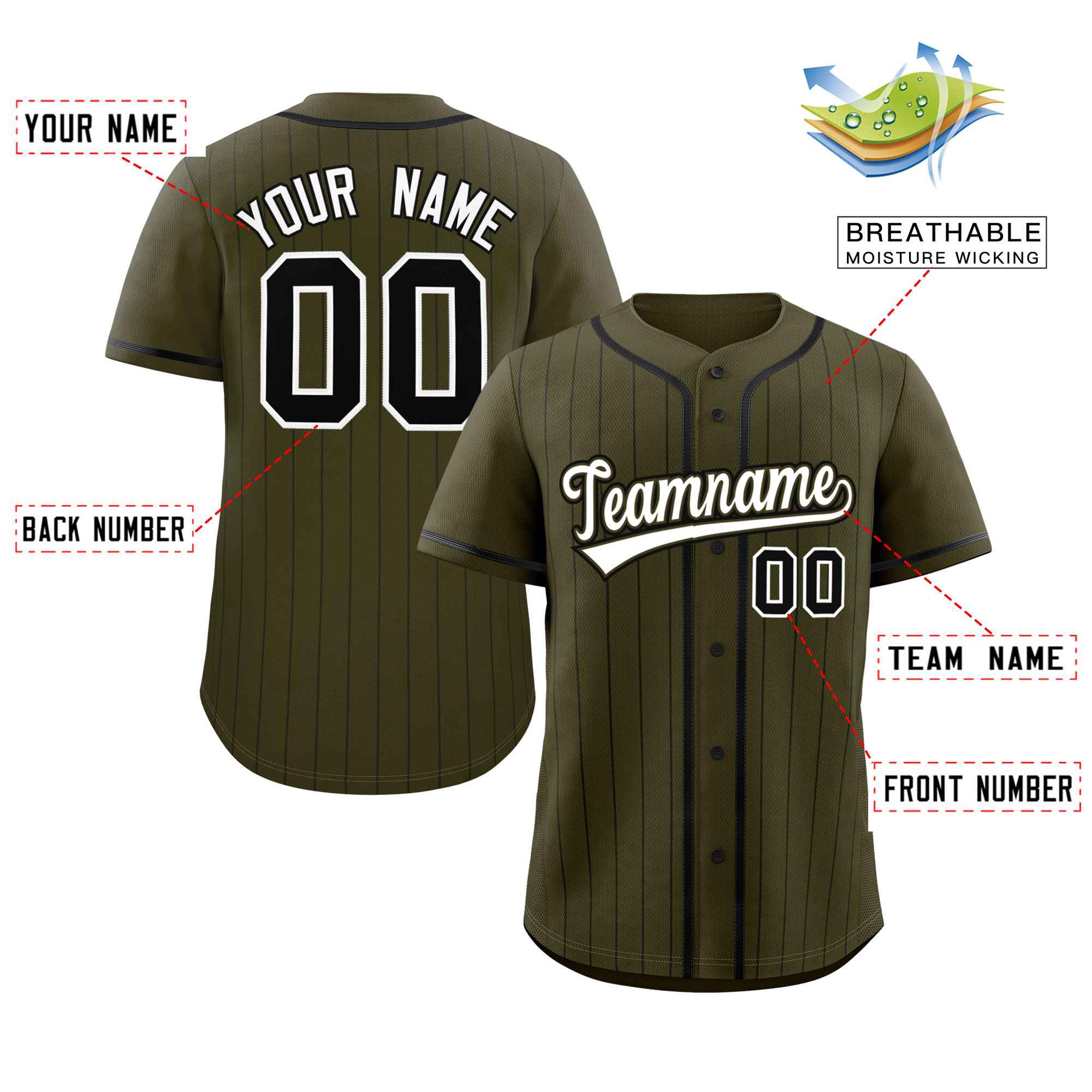 Custom Olive Black Stripe Fashion Raglan Sleeves Authentic Baseball Jersey