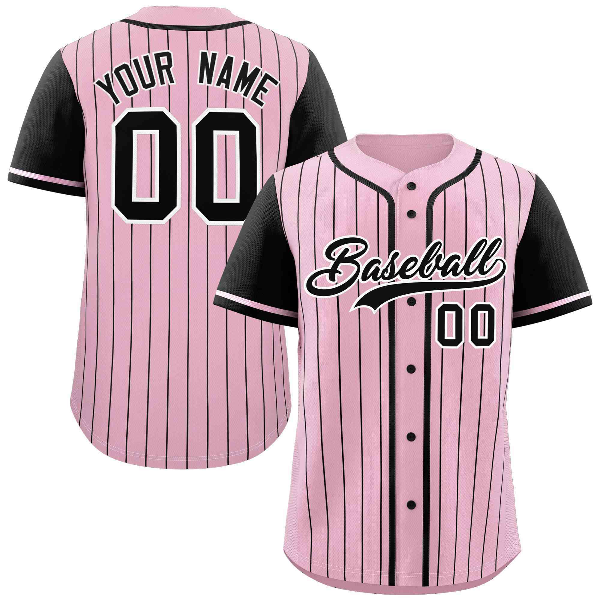 Custom Pink Black Stripe Fashion Raglan Sleeves Authentic Baseball Jersey