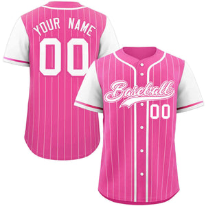 Custom Pink White Stripe Fashion Raglan Sleeves Authentic Baseball Jersey