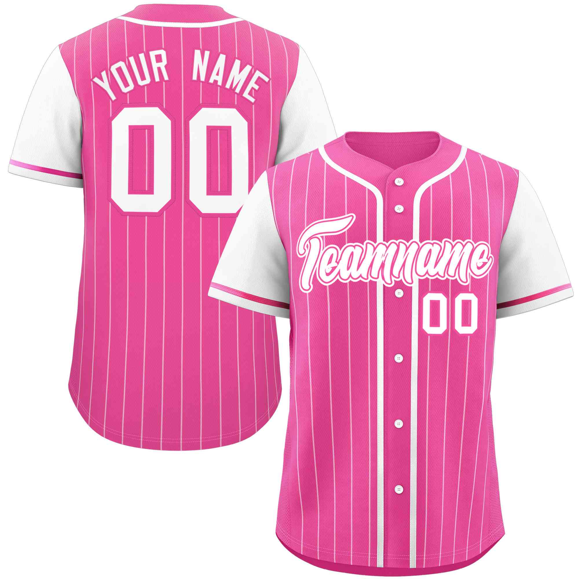 Custom Pink White Stripe Fashion Raglan Sleeves Authentic Baseball Jersey