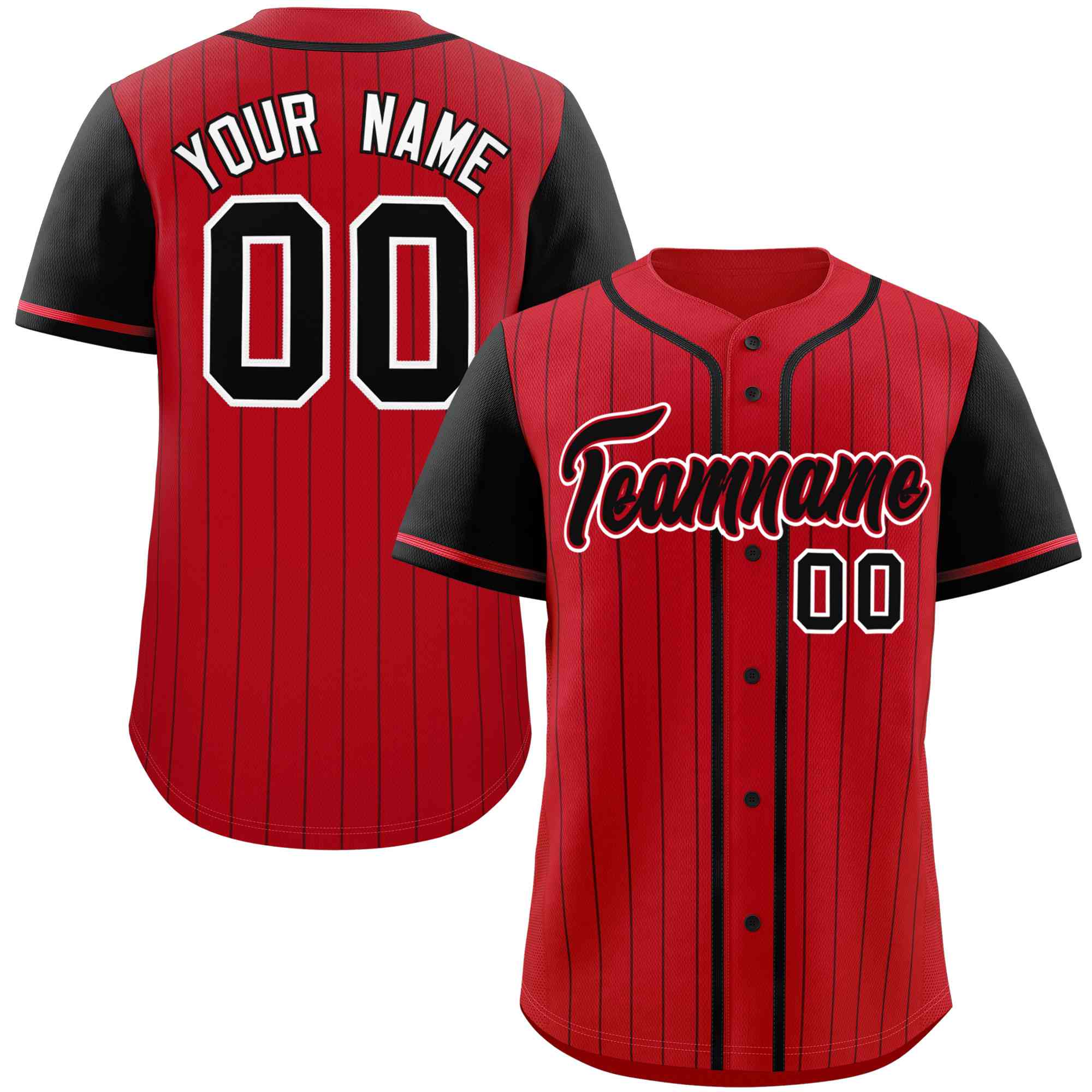 Custom Red Black Stripe Fashion Raglan Sleeves Authentic Baseball Jersey