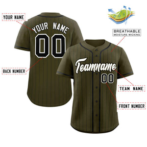 Custom Olive Black Stripe Fashion Raglan Sleeves Authentic Baseball Jersey