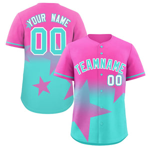 Custom Pink Aqua Gradient Star Graffiti Pattern Authentic Baseball Jersey