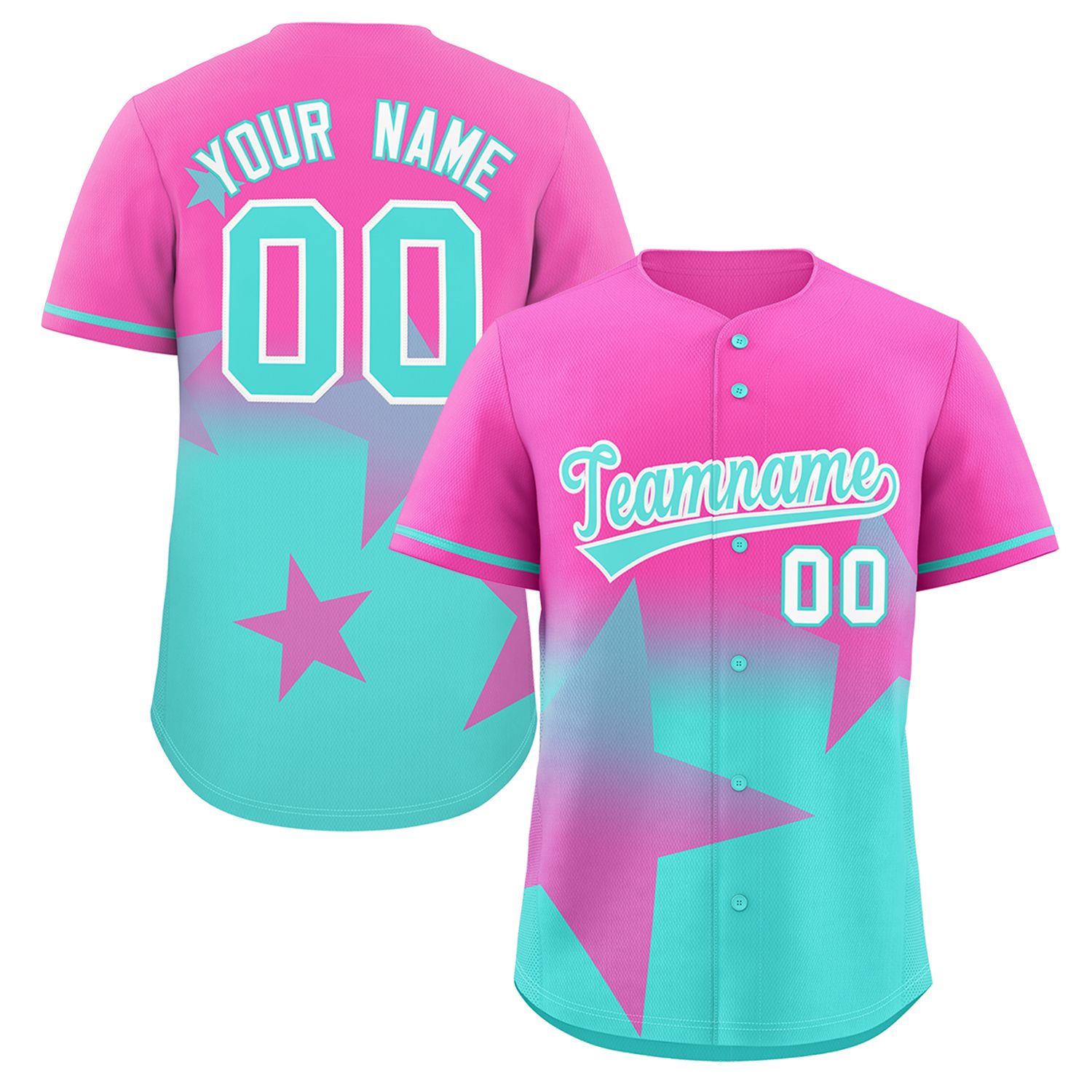 Custom Pink Aqua Gradient Star Graffiti Pattern Authentic Baseball Jersey