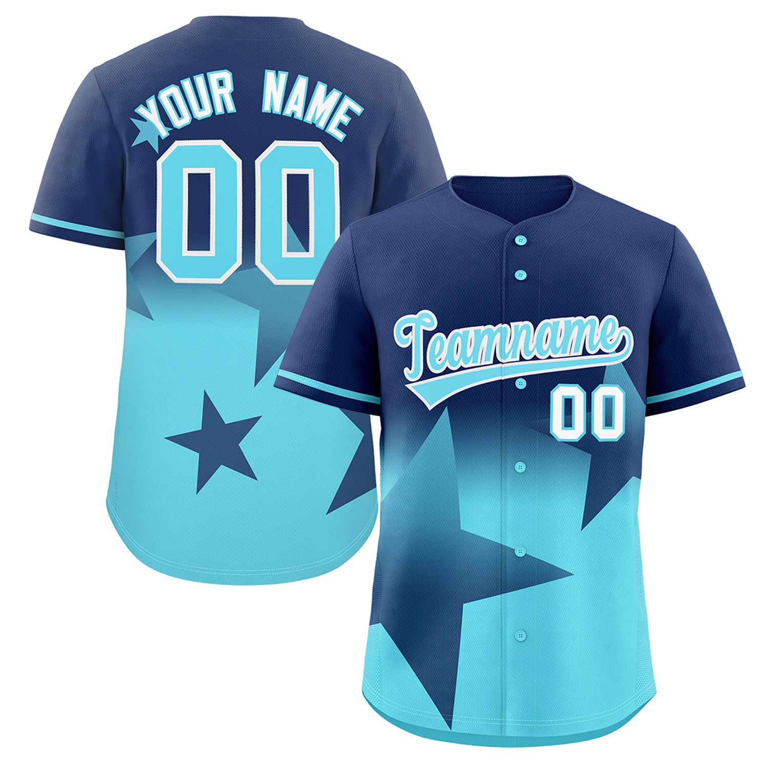 Custom Navy-Sky Blue Gradient Star Graffiti Pattern Authentic Baseball Jersey