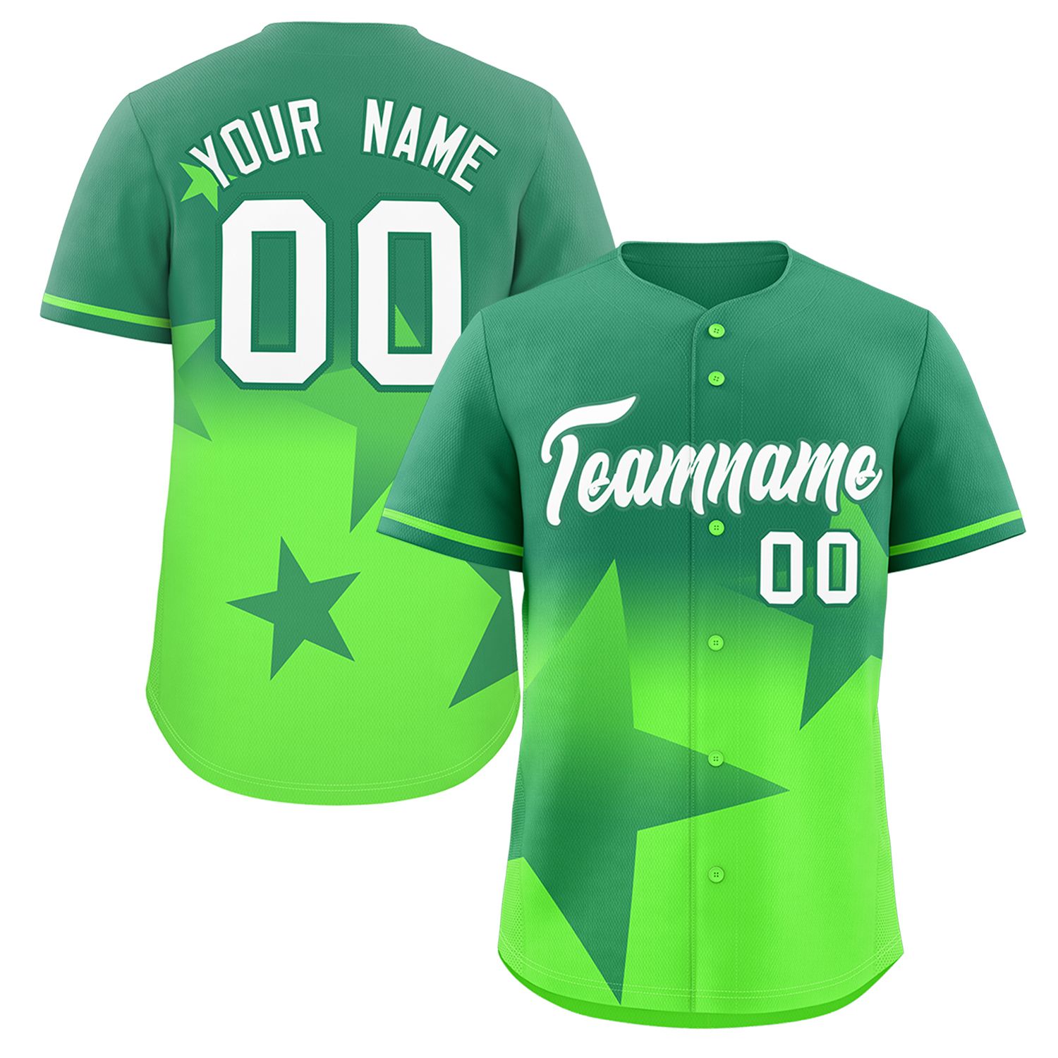 Custom Kelly Green-Lt Green Gradient Star Graffiti Pattern Authentic Baseball Jersey