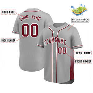 Custom Gray Crimson Personalized Gradient Side Design Authentic Baseball Jersey