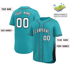 Custom Aqua Black Personalized Gradient Side Design Authentic Baseball Jersey