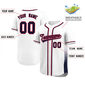 Custom White Navy Personalized Gradient Side Design Authentic Baseball Jersey