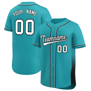 Custom Aqua Black Personalized Gradient Side Design Authentic Baseball Jersey